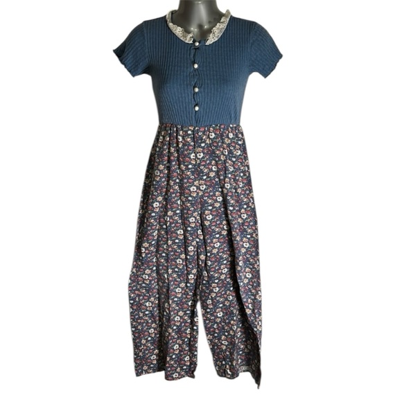 TEAZE for kids Other - 90s Vintage Kids Floral Denim Lace Collared Jumpsuit